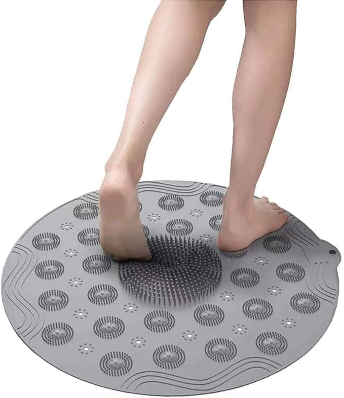 Non-Slip Round Shower Mat β 18.1β Bathmat with Suction Cups & Foot Massage