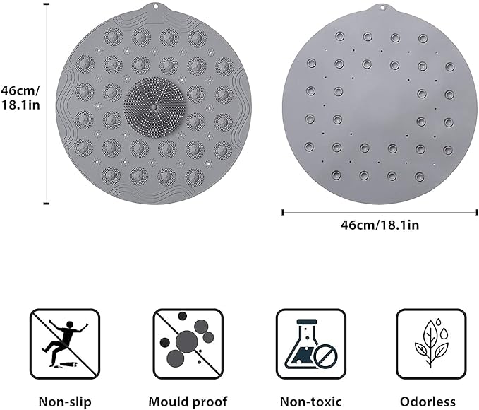 Non-Slip Round Shower Mat β 18.1β Bathmat with Suction Cups & Foot Massage