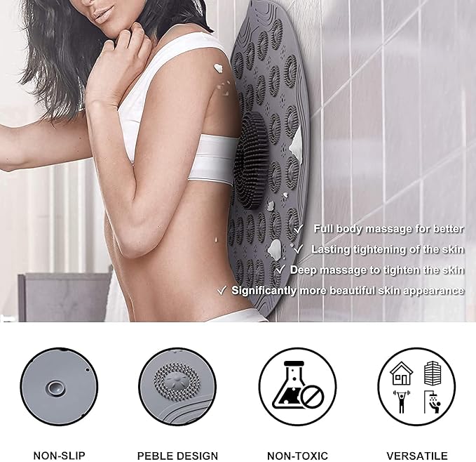 Non-Slip Round Shower Mat β 18.1β Bathmat with Suction Cups & Foot Massage