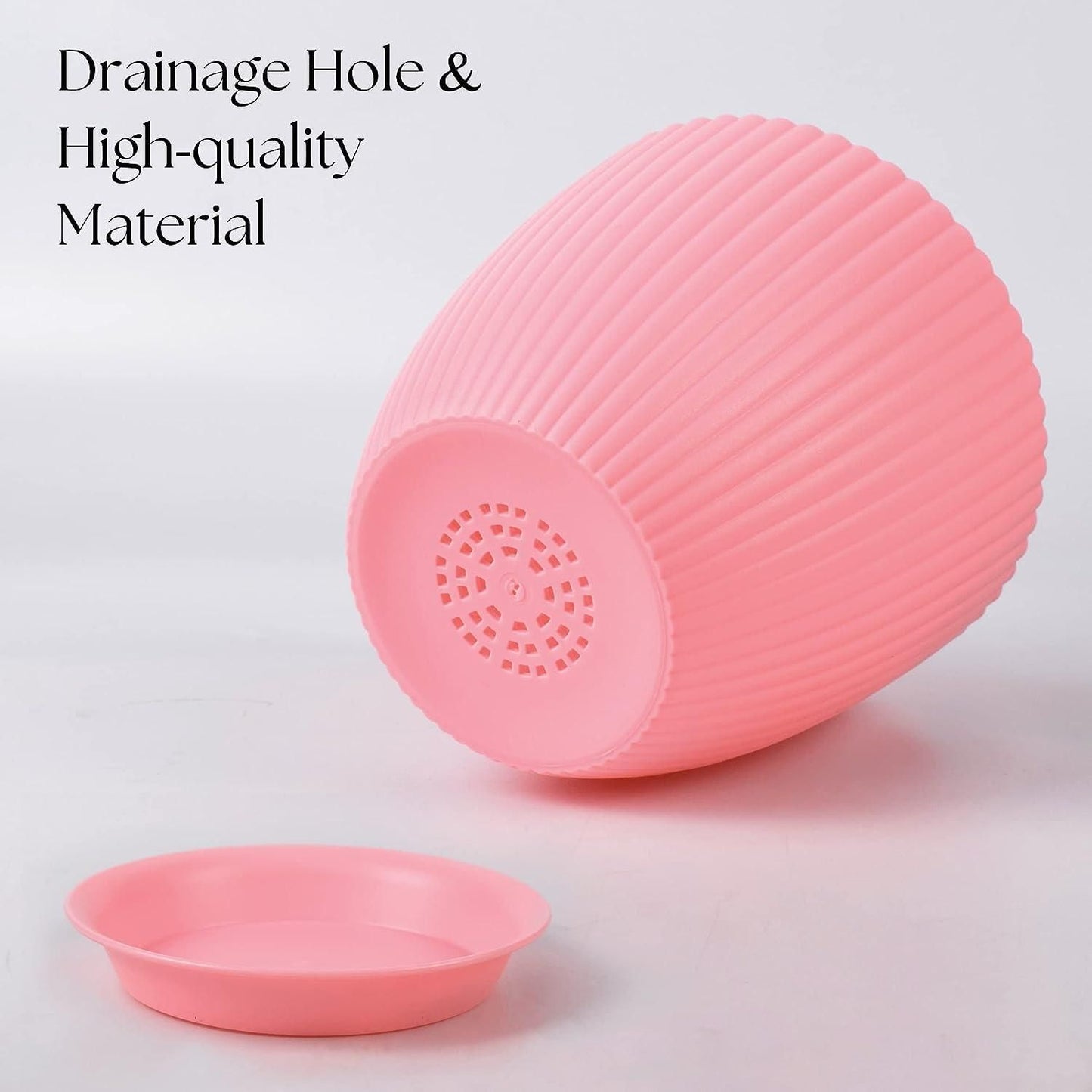Plastic Round Flower Pot with Drainage Holes & Tray – Indoor/Outdoor