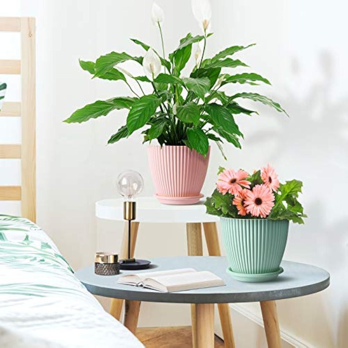 Plastic Round Flower Pot with Drainage Holes & Tray – Indoor/Outdoor
