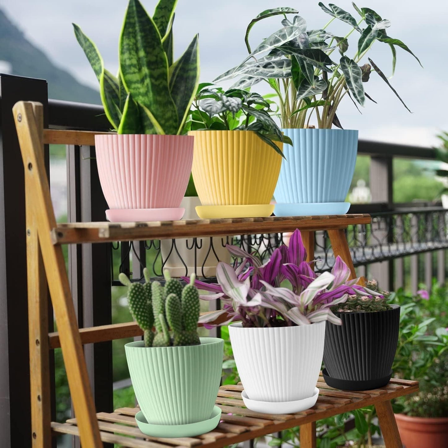 Plastic Round Flower Pot with Drainage Holes & Tray – Indoor/Outdoor