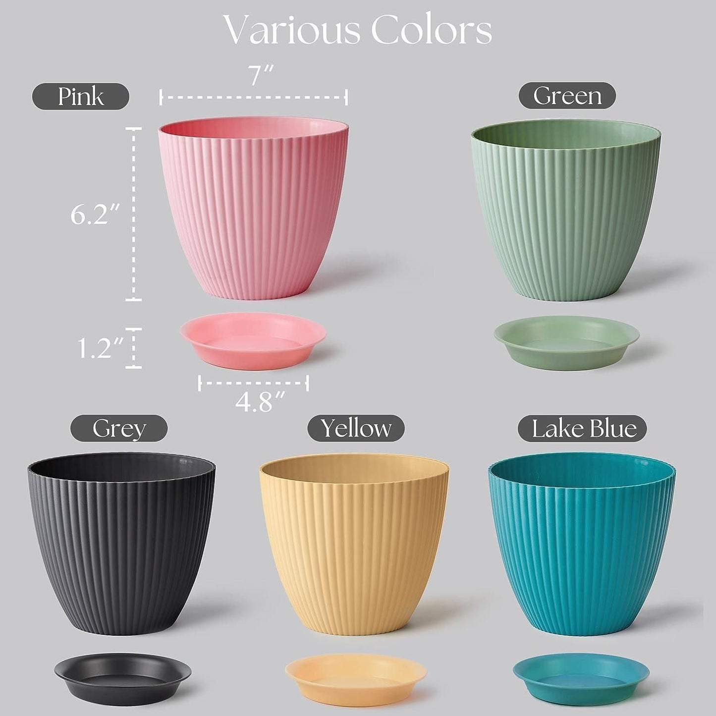 Plastic Round Flower Pot with Drainage Holes & Tray – Indoor/Outdoor