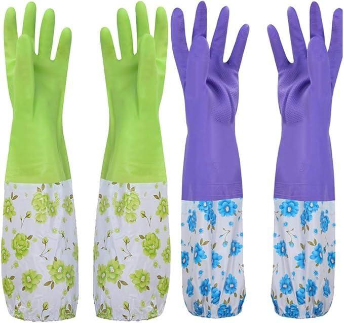 Multi-Purpose Long Cuff Floral Cleaning Gloves – 2 Pairs