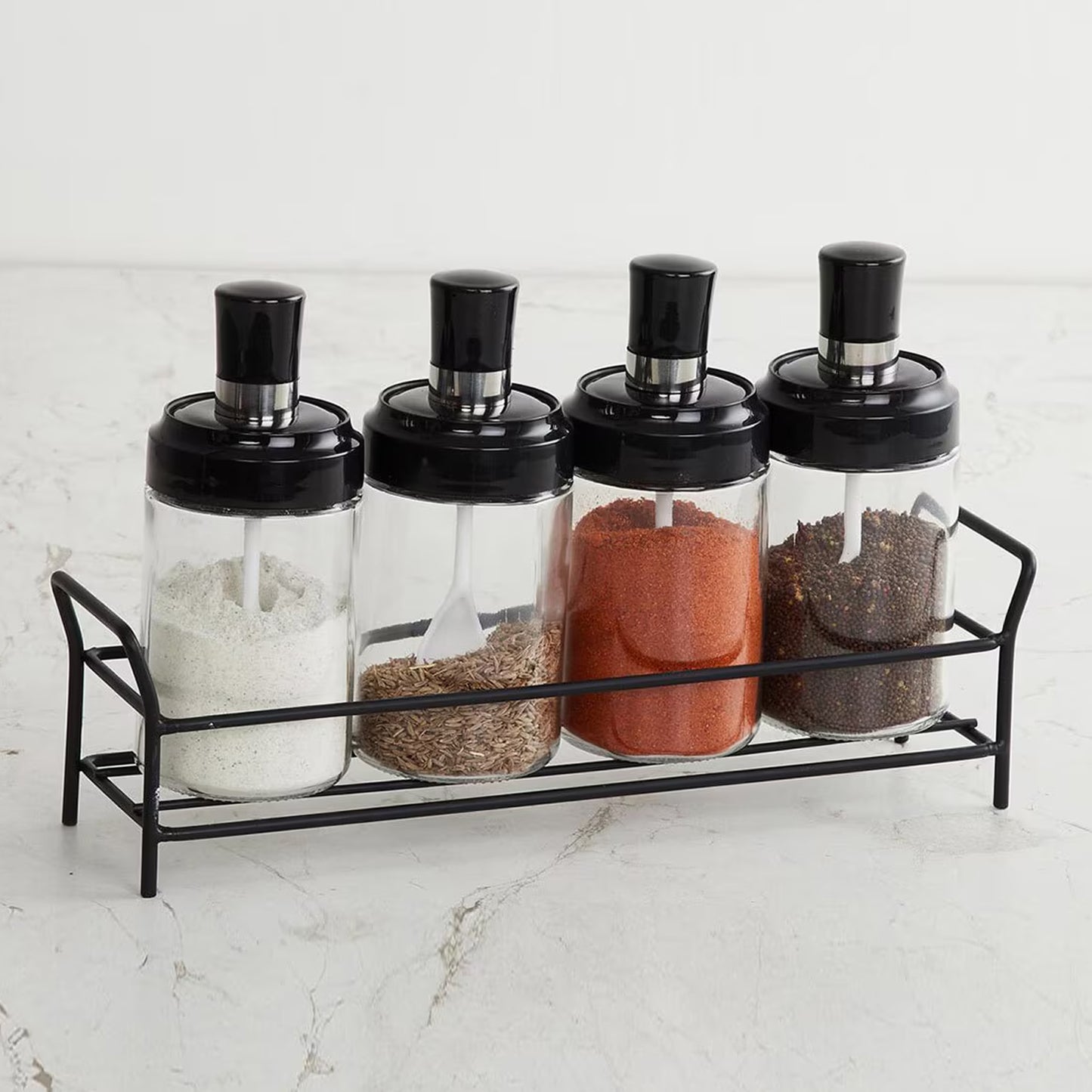 Glass Oil Dispenser & Spice Jar Set (5 Pc Set) – 2 x 500ML Oil Bottles + 3 x 250ML Spice Containers