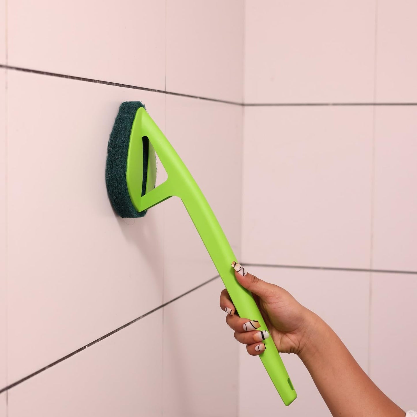 Scrubber Hockey with Long Handle – Triangle Sponge Pad for Wall & Floor Cleaning (1 Pc)