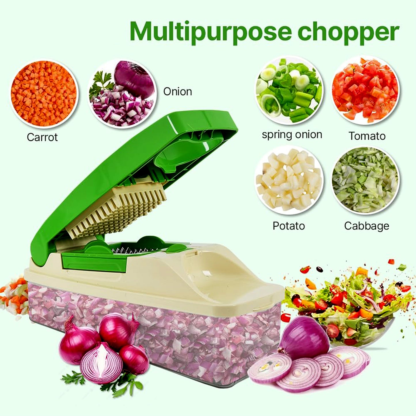 Multipurpose Vegetable & Fruit Chopper with 4 Blades + Unbreakable Container