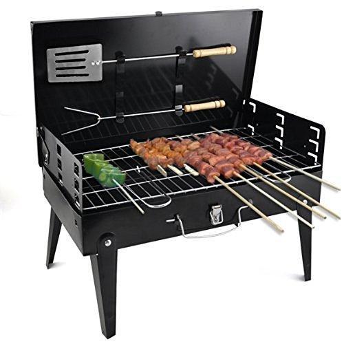 Portable Foldable BBQ Grill with Stainless Steel Tools (Medium Black)