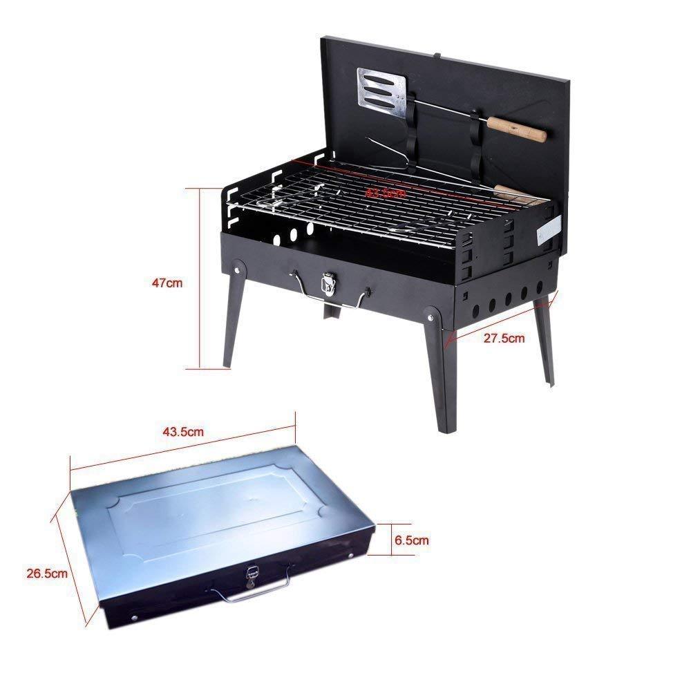 Portable Foldable BBQ Grill with Stainless Steel Tools (Medium Black)