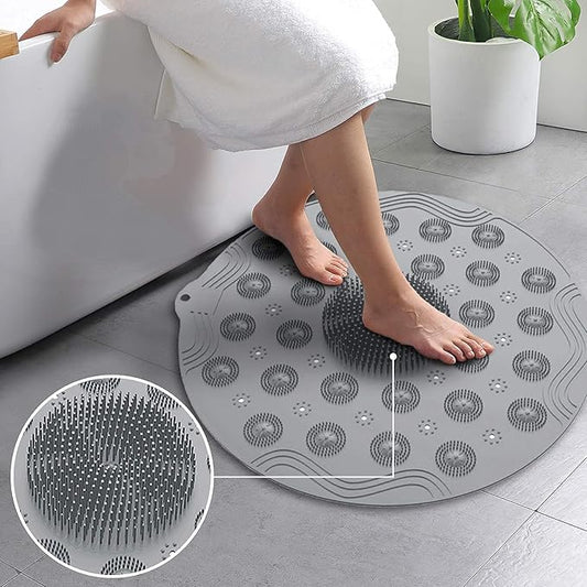 Non-Slip Round Shower Mat – 18.1” Bathmat with Suction Cups & Foot Massage