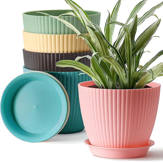 Plastic Round Flower Pot with Drainage Holes & Tray – Indoor/Outdoor