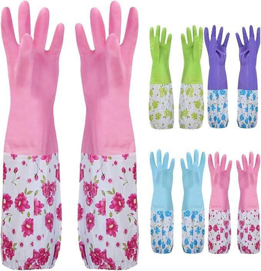 Multi-Purpose Long Cuff Floral Cleaning Gloves – 2 Pairs