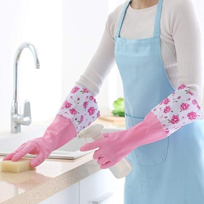 Multi-Purpose Long Cuff Floral Cleaning Gloves – 2 Pairs