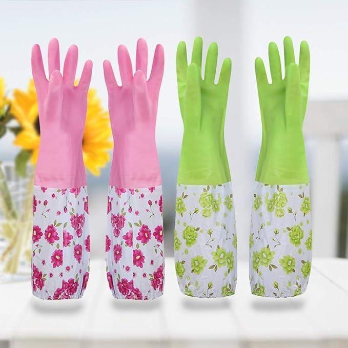 Multi-Purpose Long Cuff Floral Cleaning Gloves – 2 Pairs