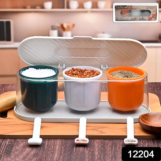 3-Grid Spice Box with Spoon – Stylish & Practical Masala Storage Container (Multicolor)