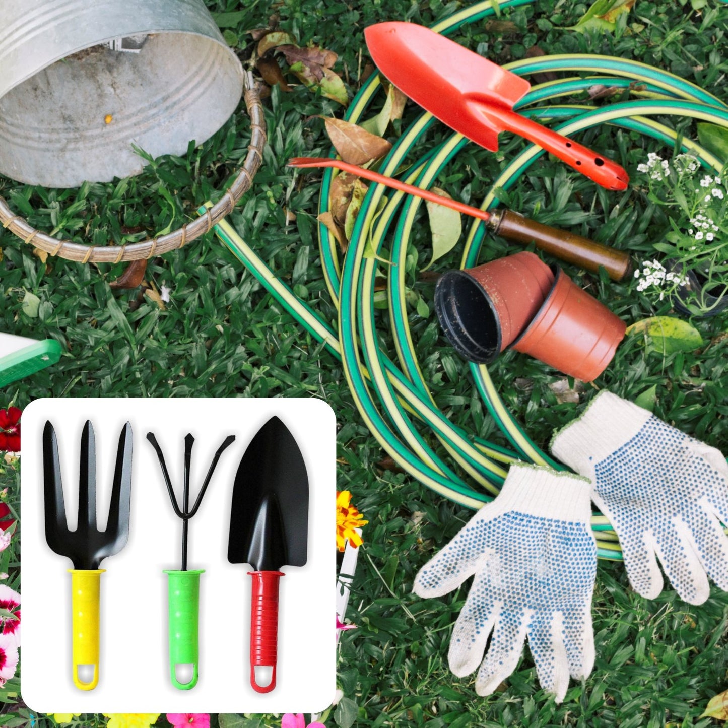 Garden Tool Kit – 3 Pc Gardening Set with Trowel, Cultivator & Fork