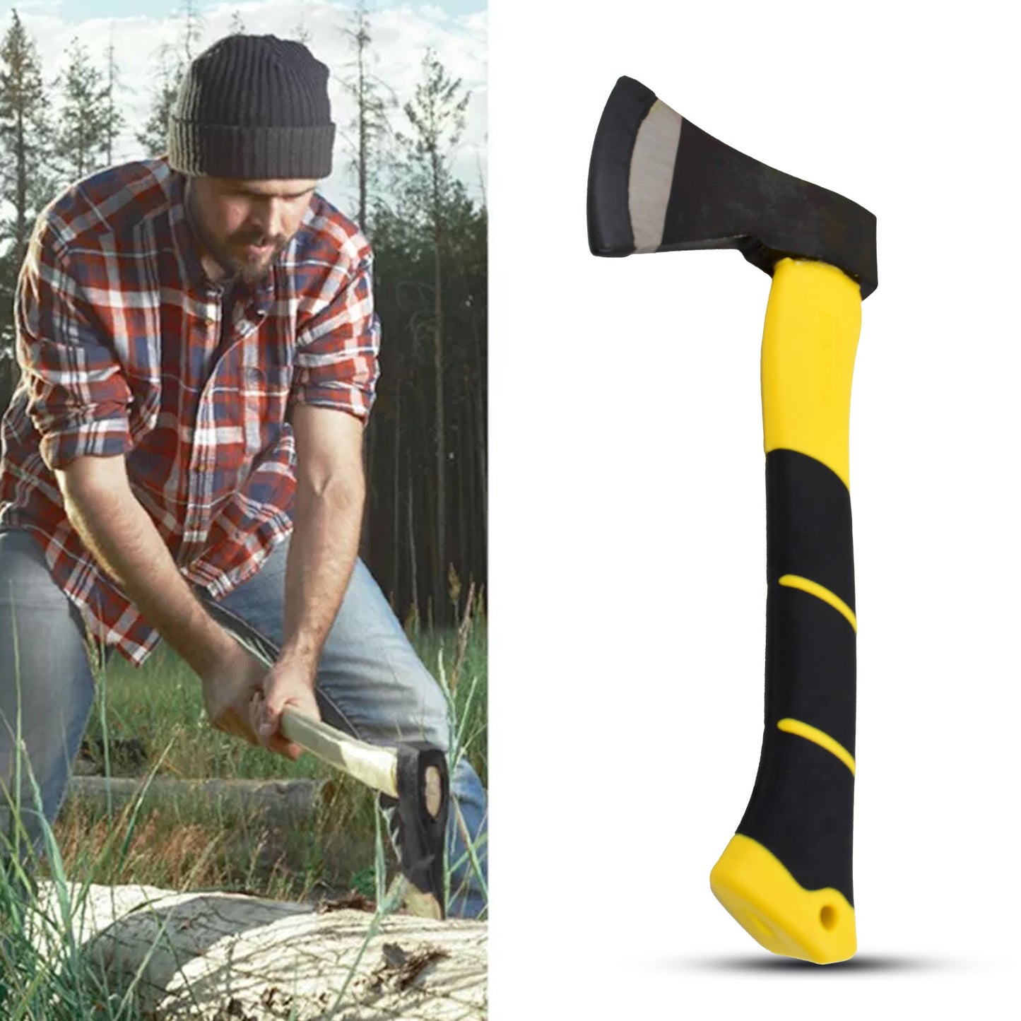 Fiberglass Hatchet Axe – 537g Wood Cutting & Camping Axe with Rubberized Handle