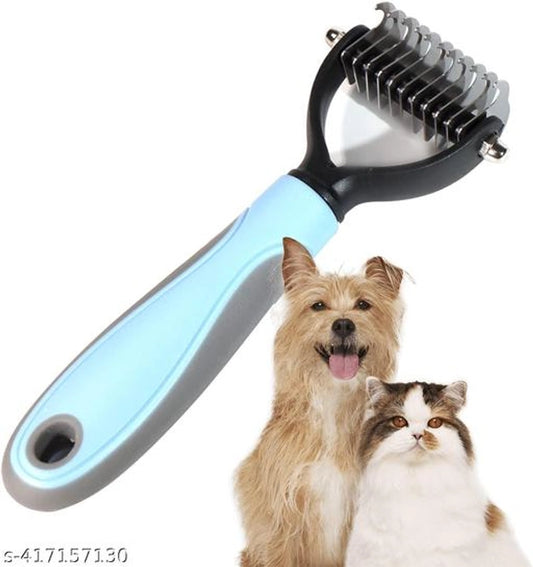 Dual-Sided Dog & Cat Grooming Tool – Removes Knots & Shedding Fur (Sky Blue & Black)