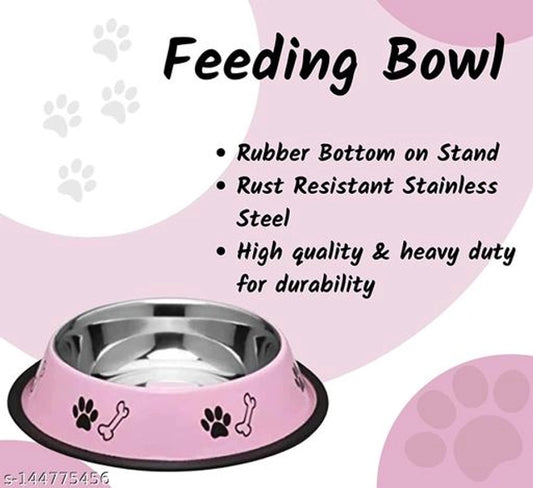 Stainless Steel Pet Feeding Bowl – Durable, Multicolor, Anti-Skid, 400 ml