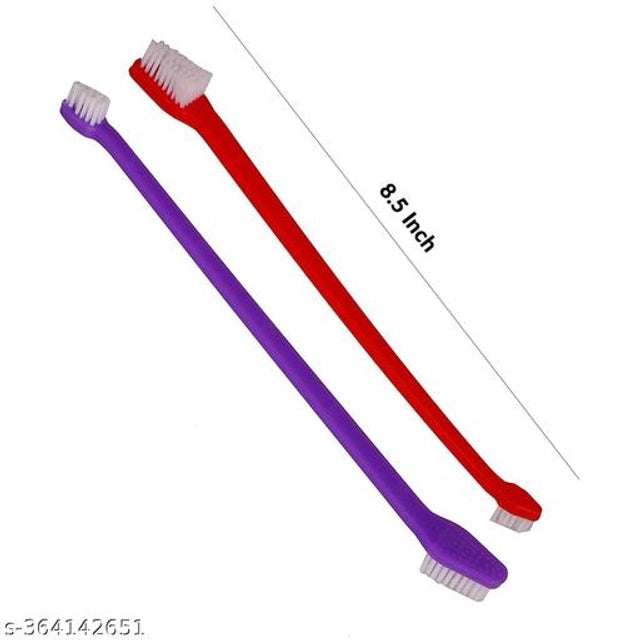 Double Headed Pet Toothbrush - Purple & Red, 2-Pack