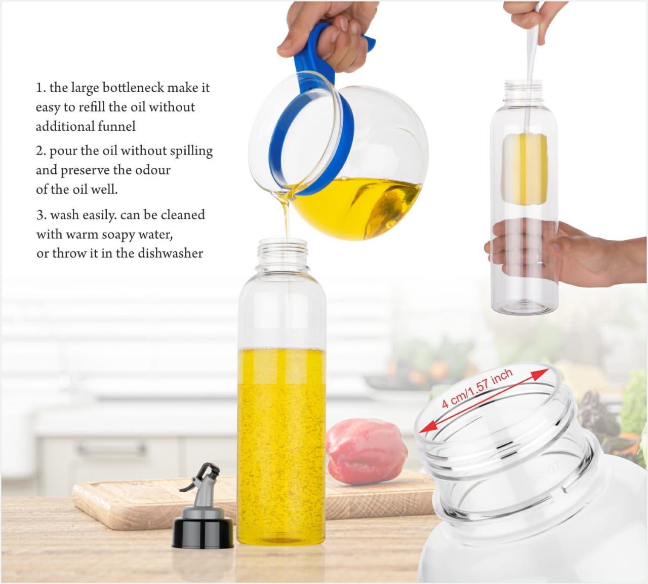 1L Oil Dispenser Bottle with Lid – Clear, Drip-Free Spout